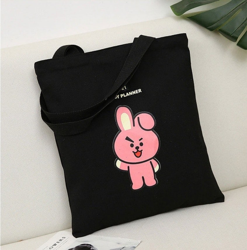 BT21 COOKY Canvas Tas, Katoen, Zwart