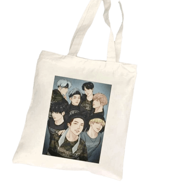BTS Anime Canvas Tas, Katoen, Blauw