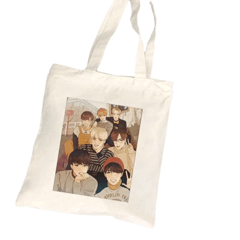 BTS Anime Canvas Tas, Katoen