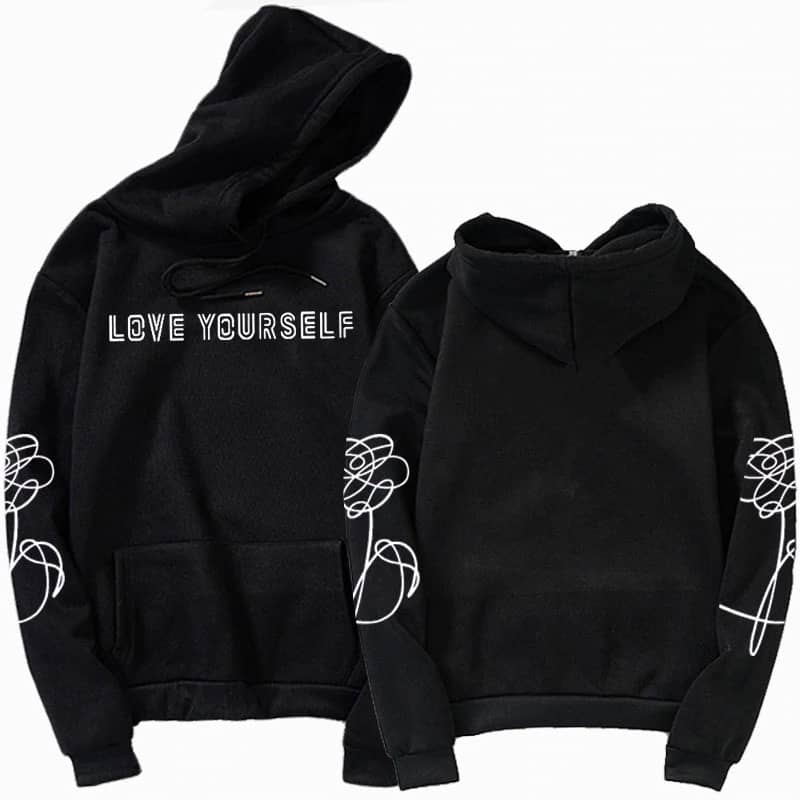 BTS Love Yourself Hoodie, Zwart/Wit S