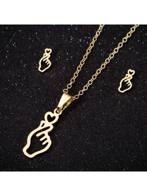 Korean Finger Heart Ketting, Goud