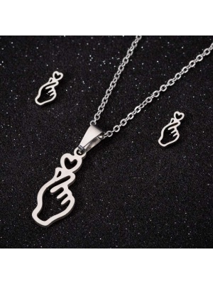 Korean Finger Heart Ketting, Zilver