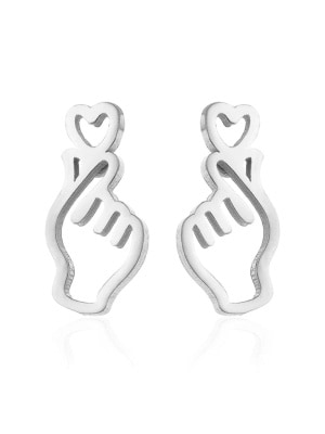 Korean Finger Heart Oorbel, Zilver
