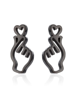 Korean Finger Heart Oorbel, Zwart