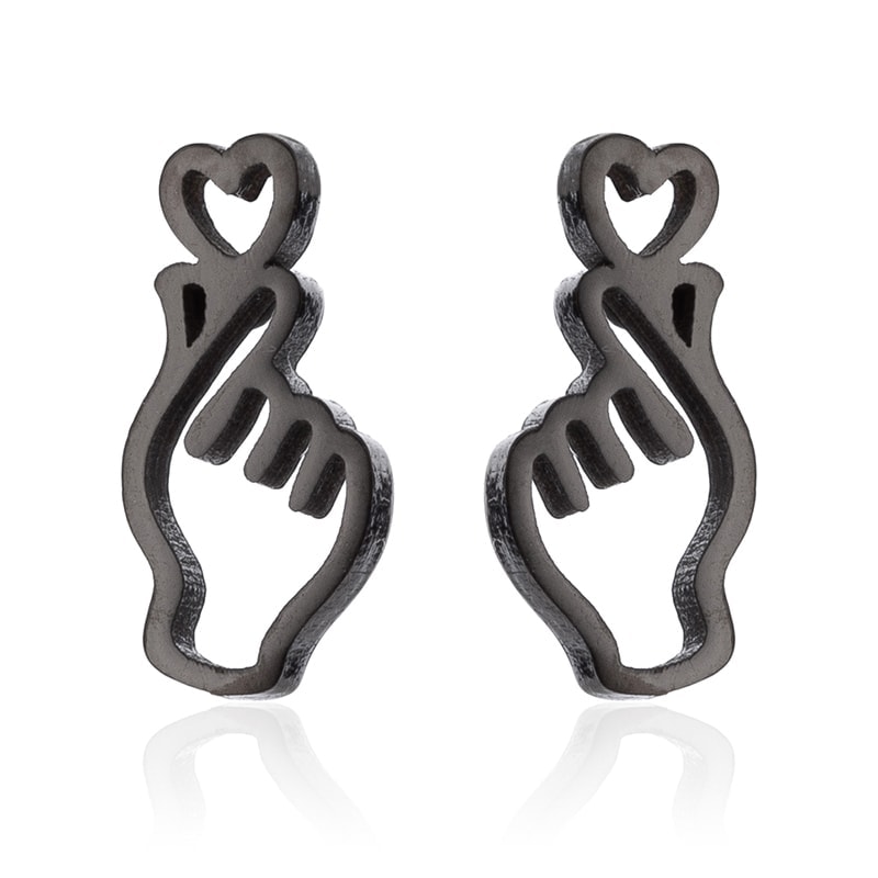 Korean Finger Heart Oorbellen, Zwart